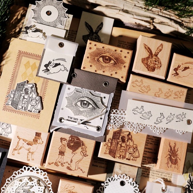 Vintage Collectible Stamps - Vintage Waldfee Tier Blume Holzstempel DIY
