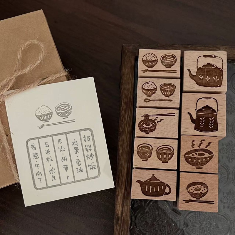 Vintage Collectible Stamps - Vintage Alltagsleben Teekanne Schüssel Holz-Gummistempel DIY