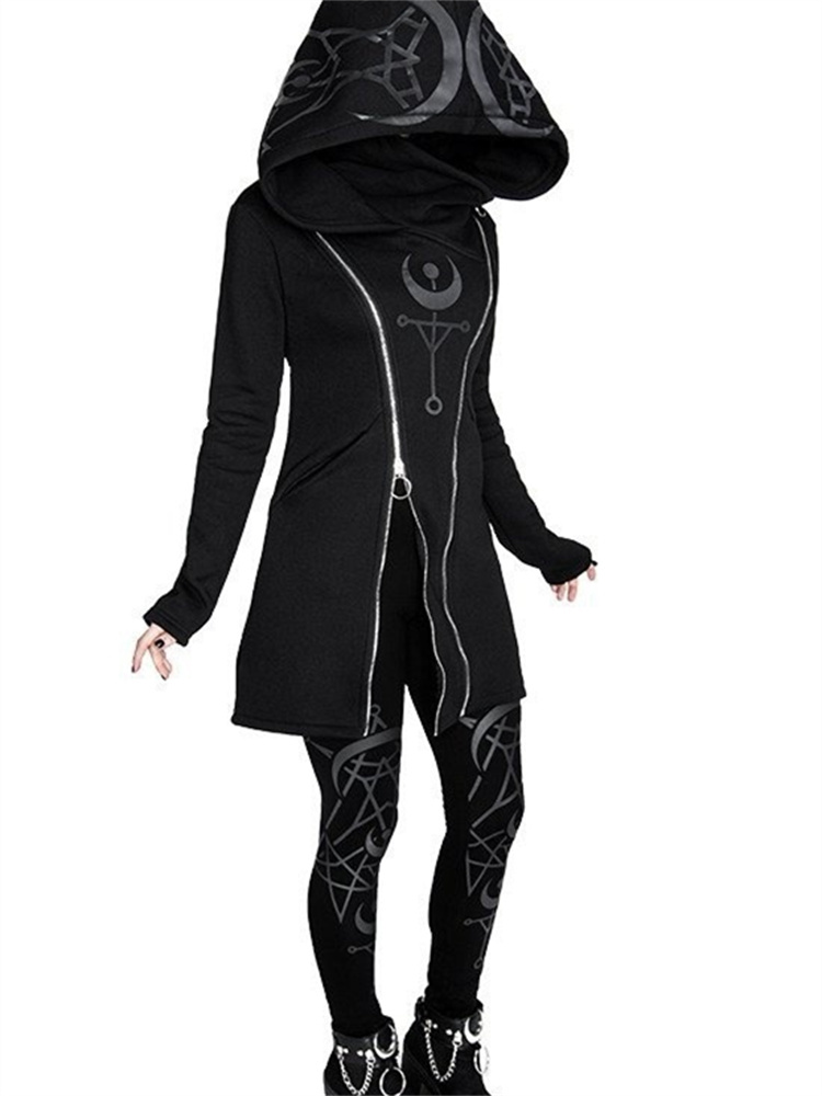 Vintage Zip Hoodie - Gothic Punk Print Langarm Top Harajuku