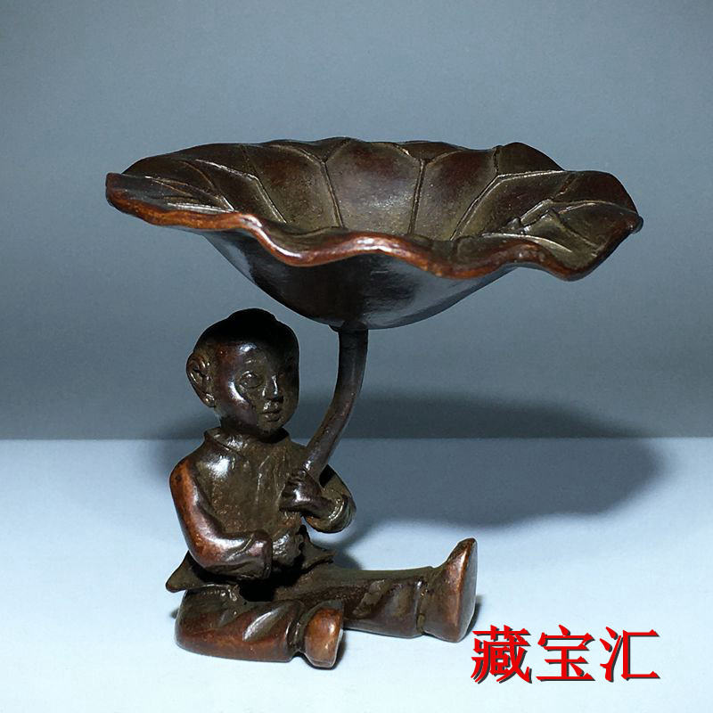 Vintage Collectible Items - Antike Vintage Lotusblatt-Kinderbronze-Statue, ländliches Sammlerstück, handgefertigtes