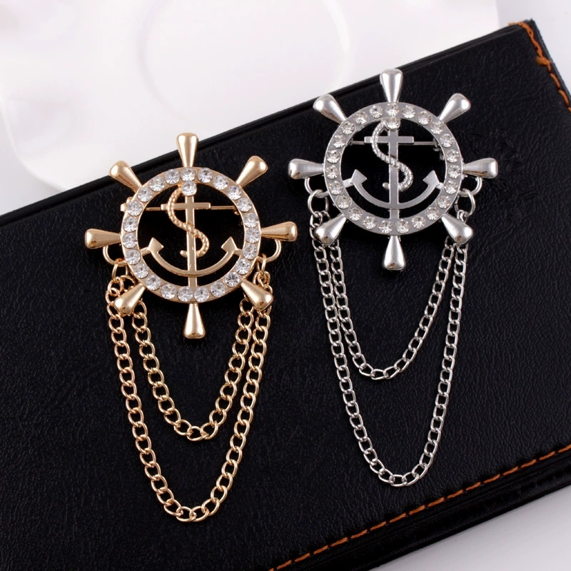 Vintage Things Collection - Vintage-Anzugabzeichen, Kettenquaste im Marine-Stil, Schiffsanker, Ruder,