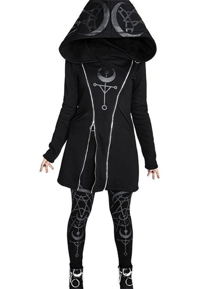 Gothic Punk Print Langarm Top  – Vintage Zip Hoodie Bewertung und Preis