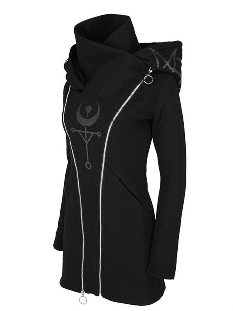Gothic Punk Print Langarm Top  – Vintage Zip Hoodie Bewertung und Preis