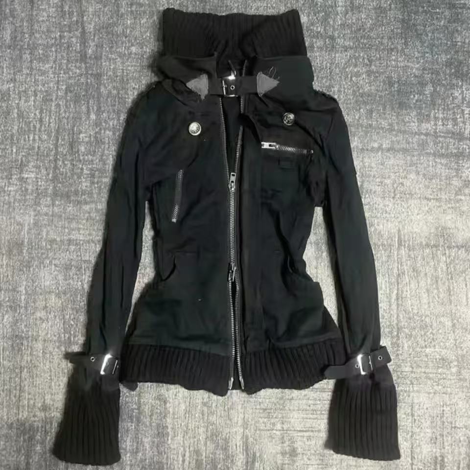 Y2K Gothic Schwarzer Slim-Fit  – Vintage Zip Hoodie Bewertung und Preis